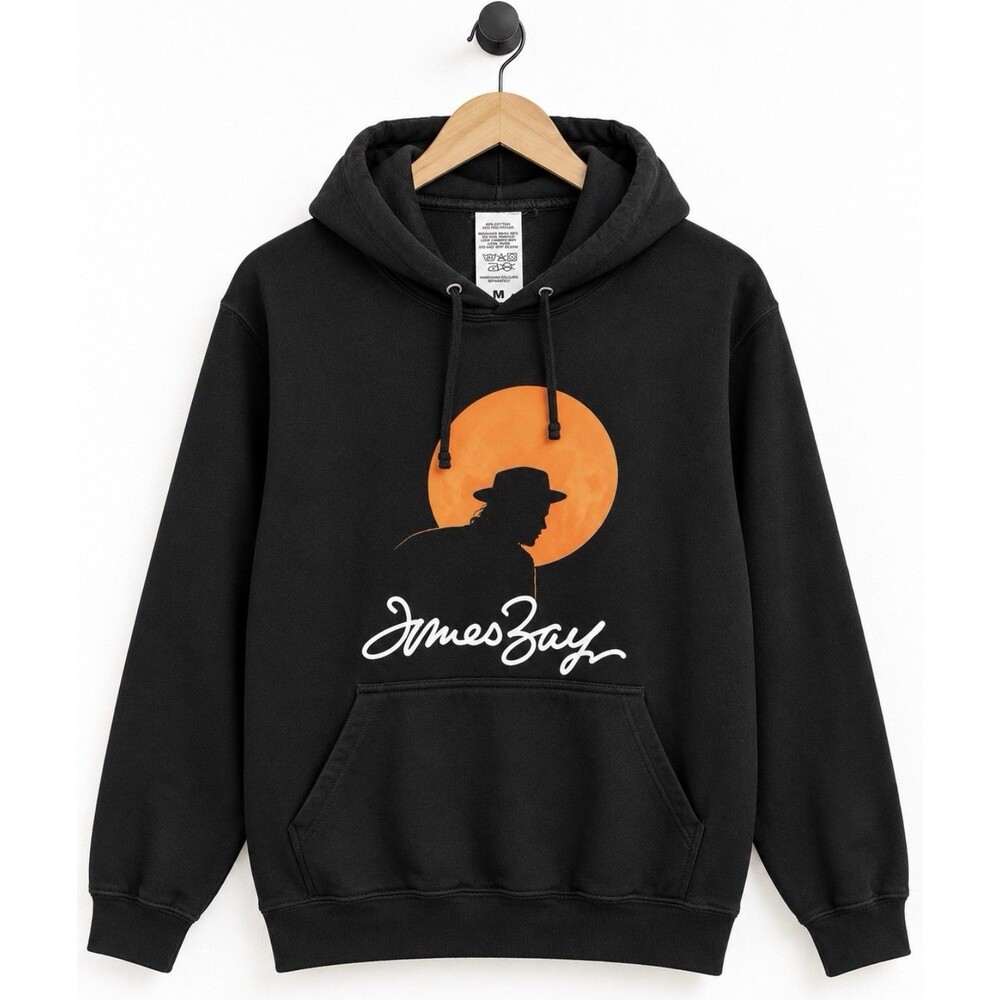 James Bay Hat Man Logo Black Graphic Hoodie Size M Sweatshirt Music Merch